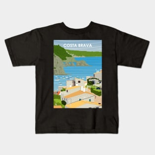 Costa Brava Spain Vintage Minimal Retro Travel Poster Kids T-Shirt